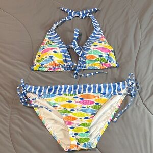 Bleu Rod Beattie NWOT Fish Print Blue White Bikini 6